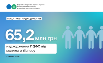 Понад 65,2 млн грн ПДФО: надходження від великого бізнесу у січні 2026 року